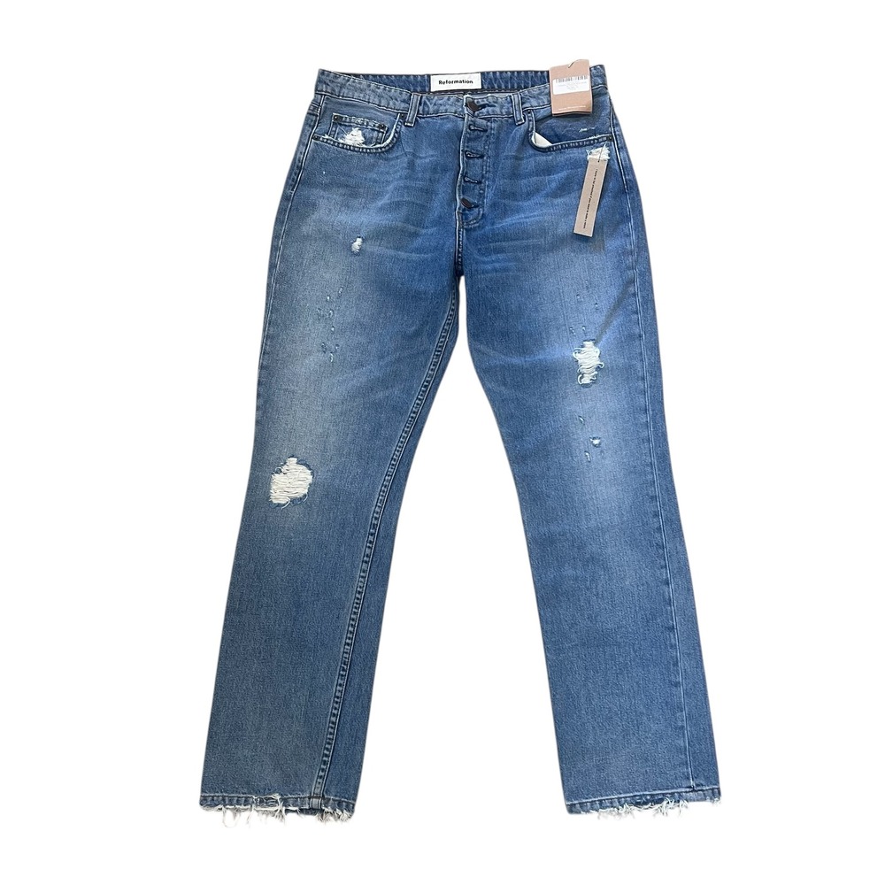 Reformation Winona Mid Slim Jean Button Fly Medium Wash Size 30